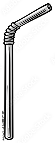 Retro Bendy Straw Simple Line Art Illustration of a Drinking Straw