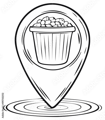 Map Pin Icon With Trash Can Symbol Showing Location of Waste Container