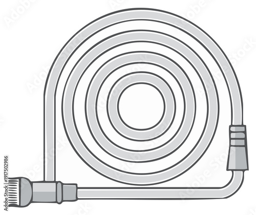 Rolled coiled flexible water hose with spray nozzle and connector fitting