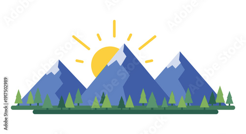 A colorful mountain range with a rising sun illustration perfect for digital design on transparent background silhouette high quality professional detailed