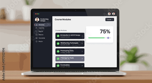 Laptop screen displaying online course modules on UI/UX design