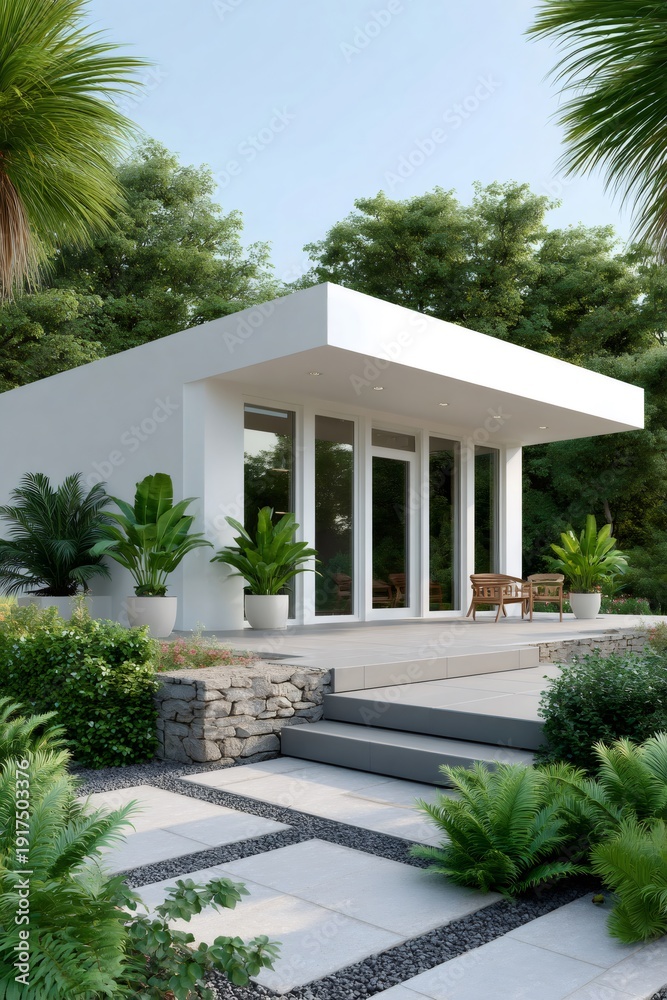 Fototapeta premium Modern minimalist house with tropical garden lifestyle
