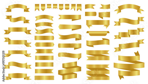 Ribbon banners. Curved empty tape labels for decoration, retro bow badges stickers various shape for award promotion. Vector set