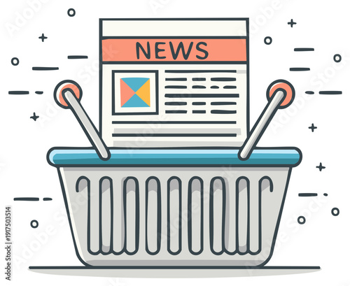 Shopping basket with newspaper, news, buying information concept