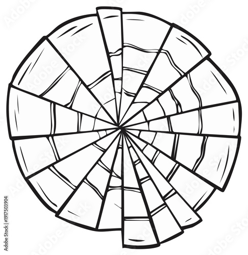 Spiderweb illustration, black and white circular design for Halloween or spooky themes.