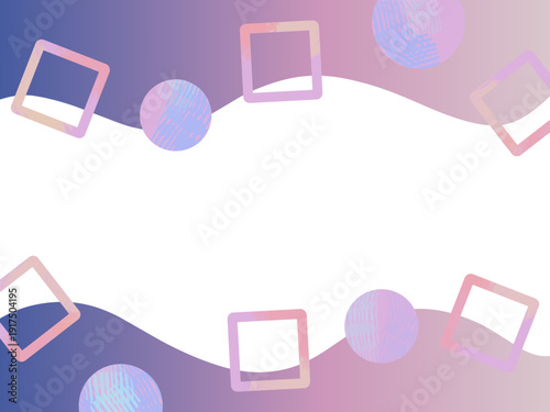 カラフルな図形の模様とグラデーションのフレーム背景