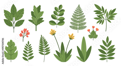 A collection of vibrant green and flowering plant silhouettes ideal for design projects on transparent background high quality professional detailed modern