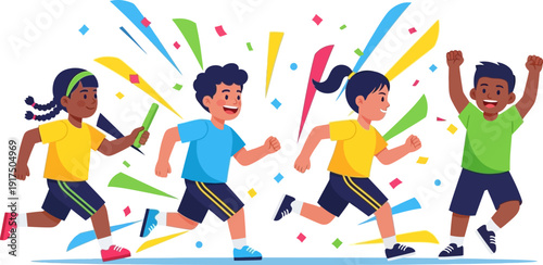 Children Running Together in a Joyful Atmosphere.