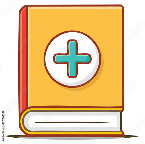 Medical Handbook with Plus Sign for Healthcare or First Aid Guide Cartoon Illustration