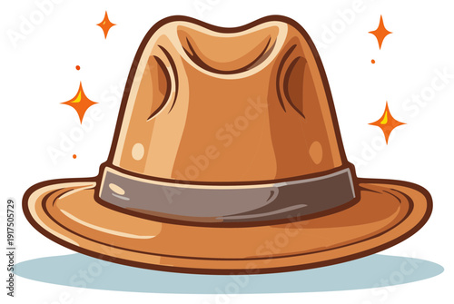 Classic brown fedora hat illustration with sparkling details a stylish fashion accessory