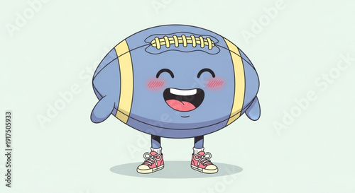 Happy American Football Cartoon Character Smiling on White Background