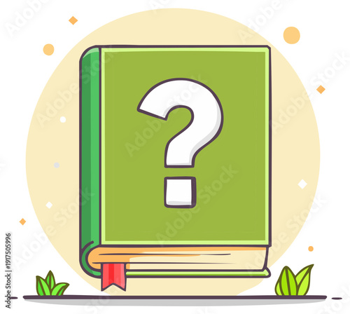 Colorful Book with Question Mark Illustration for Education and Learning Concepts