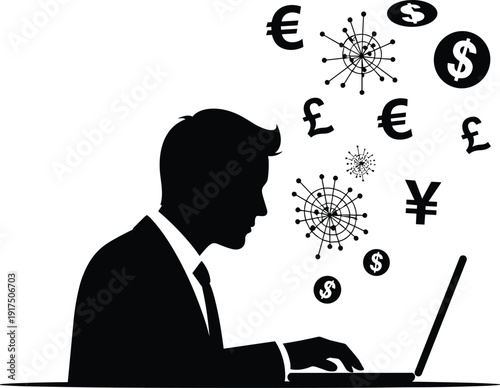 Businessman Trading Global Currency On Laptop Foreign Exchange Forex Market Digital Finance Technology Network Vector Illustration Concept
