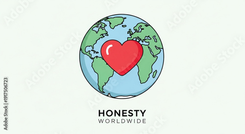 Globe with heart symbolizing honesty worldwide representing global integrity and trust