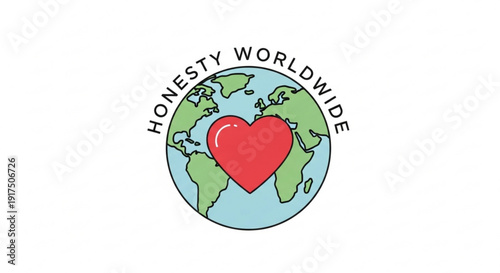 Global honesty concept with heart on earth globe logo