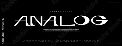 Analog Font is a Futuristic geometric display font with sleek cuts, sci-fi curves, and modern tech style perfect for branding or titles.