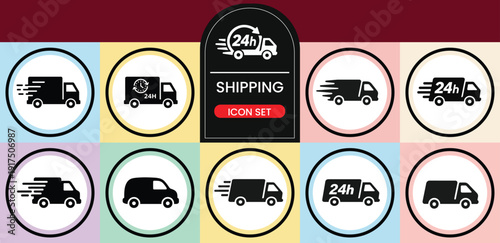 Delivery & Shipping Service Icons Set – Fast Delivery, Free Shipping, 24h Express Truck Vector Collection
