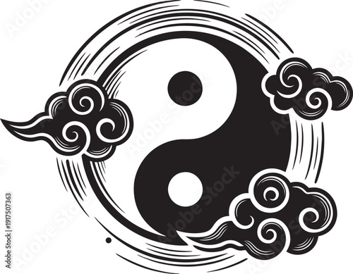 Traditional chinese taoism symbol yin yang balance harmony spiritual eastern philosophy vector design.