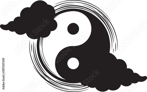 Traditional taoist yin yang symbol vector ancient chinese philosophy balance harmony spiritual zen meditation design.