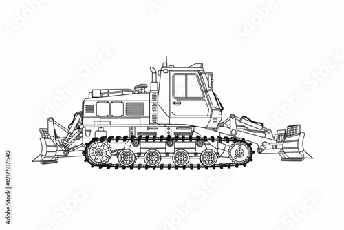 Heavy Duty Snowcat: A detailed line drawing showcases a powerful snowcat, ready to carve its way through the deepest snow, a symbol of winter resilience and operational capability. 