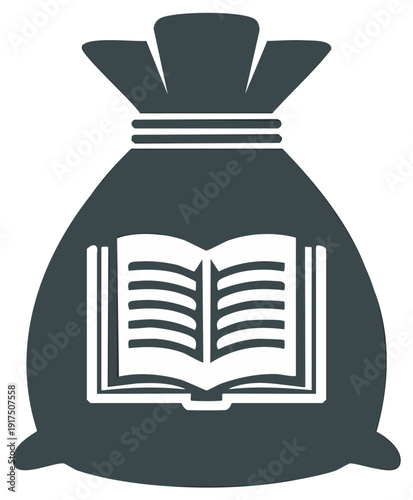 Bag of Money with Open Book Icon Representing Knowledge and Wealth