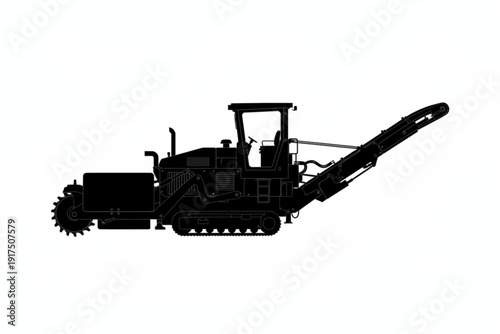 Heavy-Duty Road Milling Machine: A stark silhouette of a robust road milling machine, poised to reshape the landscape with precision, embodies the power of industry and infrastructure.