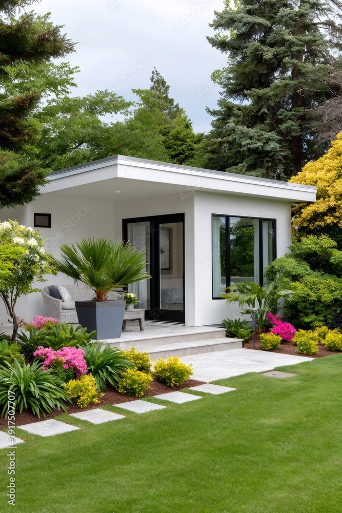 Fototapeta premium Modern backyard studio guesthouse with minimalist architecture