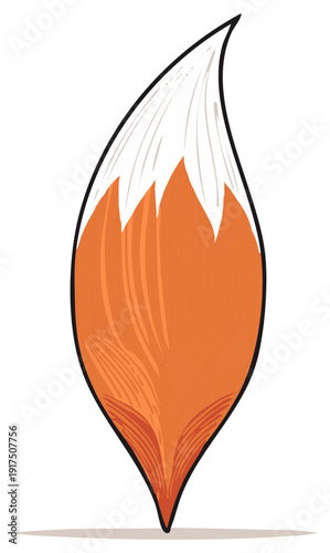Vibrant orange fox tail illustration with a fluffy white tip, wild animal graphic element.