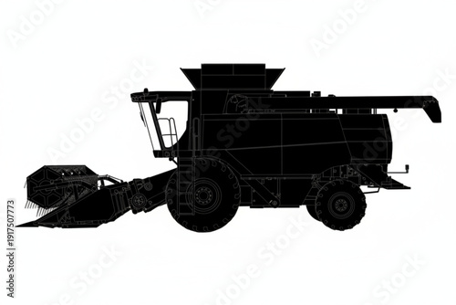 Silhouette of a Combine Harvester: A stark silhouette of a modern combine harvester stands against a clean background, highlighting its intricate machinery and robust form