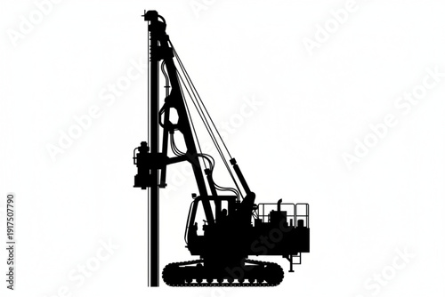 Heavy Machinery Silhouette: A detailed silhouette of a robust drilling machine, symbolizing the core of construction and groundwork, against a clean backdrop. 
