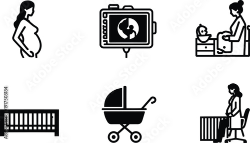 Collection of ten diverse medical professional avatars in simple line art style representing doctors nurses and surgeons ready for healthcare related design projects