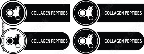 Collagen Peptides banner labels, skincare ingredient tag badges, cosmetic packaging header strips with molecule icon set
