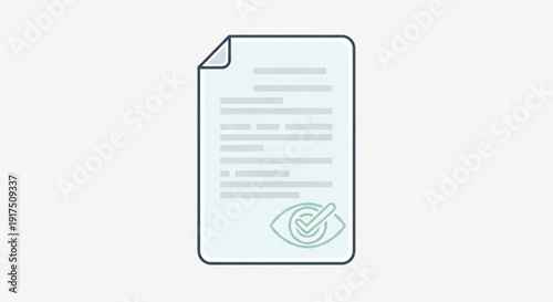 Document icon with checkmark symbol on a clean white background representing approval and verification