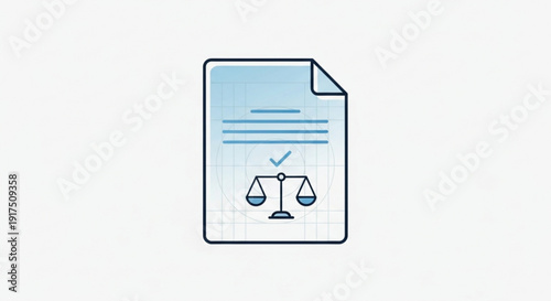 Law document with scales of justice and checkmark on a sheet of paper symbolizing fairness and approval in a legal context representing judgment and balance