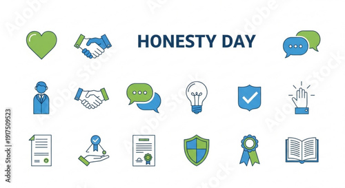 Honesty day icons set with symbols of trust integrity and truthfulness