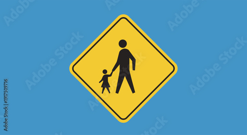 Man and Child Crossing Road Sign.