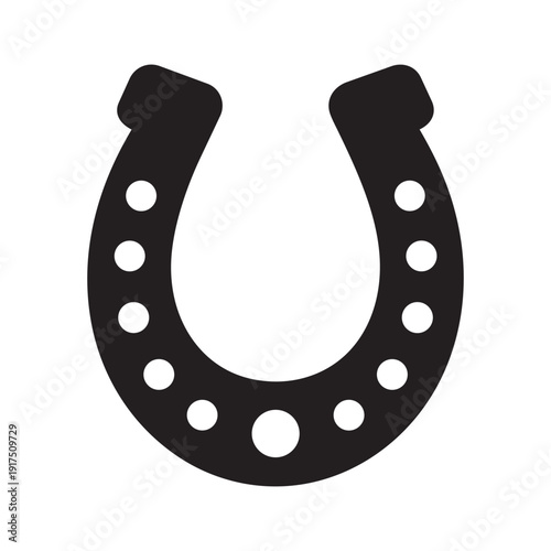 Black horseshoe good luck charm with holes, vector illustration on white background