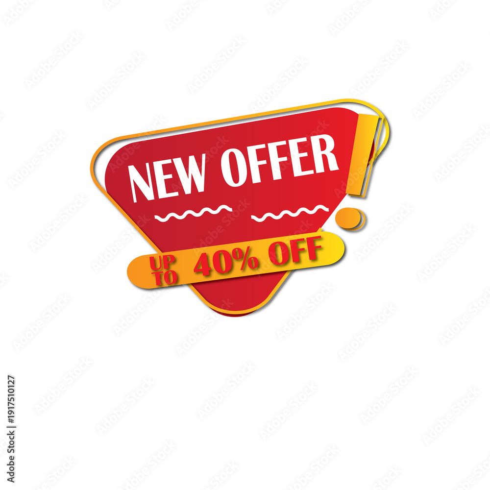 Obraz premium New Offer Banner up to 40% off Label,Discount Offer label,Red and Yellow Banner design,Discount Tag And Banner Template PNG Design transparent background