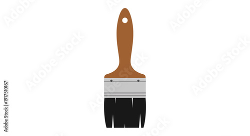 Paintbrush with wooden handle and black bristles.