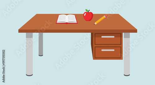 Simple Desk with Drawers and Stationery.