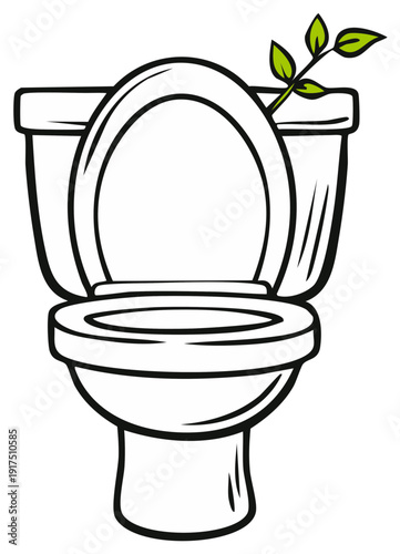 Toilet with Green Branch, Conceptual Design, Ecology Illustration