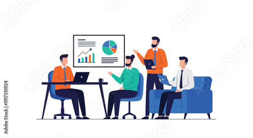 Business team meeting and office presentation vector illustration