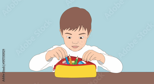 Young Boy Playing with Plasticine Clay.