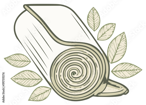 Elegant Scroll with Foliage Illustration Antique Paper Document Rolled Parchment with Decorative Leaves