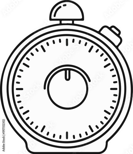 Black and white line drawing of an old-fashioned kitchen timer with a bell