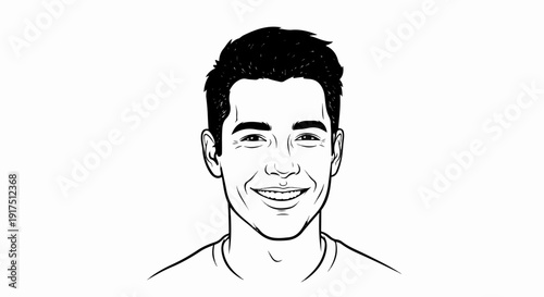 Black and white sketch of a smiling young man's face