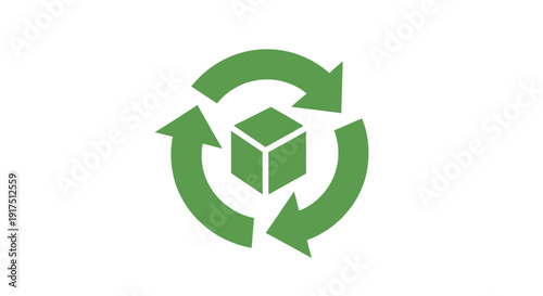 Green Cube Recycling Symbol Logo Design.