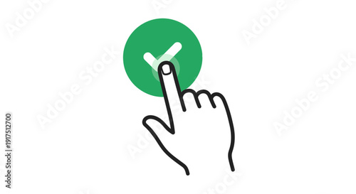 Hand clicking green check mark button.