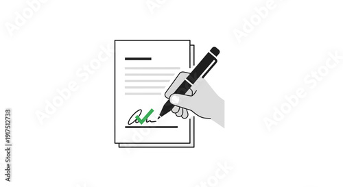 Hand holding pen signing document.