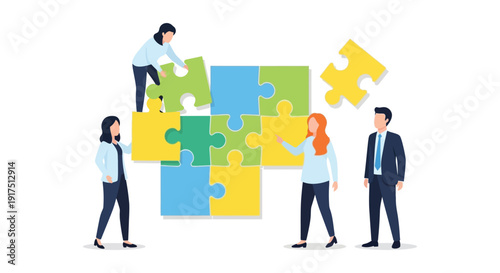 Teamwork concept with people connecting puzzle pieces representing collaboration and solutions on transparent background silhouette high quality professional detailed modern elegant